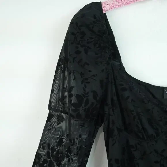 Dolls Kill Widow Cut Class Mesh Mini Dress XL Floral Goth Black Puff Sleeve - Picture 5 of 9